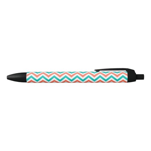 Koraal, Blauwgroen, wit groot Chevron ZigZag Patte Zwarte Inkt Pen (Bovenkant)