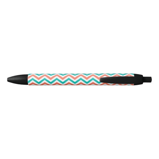 Koraal, Blauwgroen, wit groot Chevron ZigZag Patte Zwarte Inkt Pen (Achterkant)