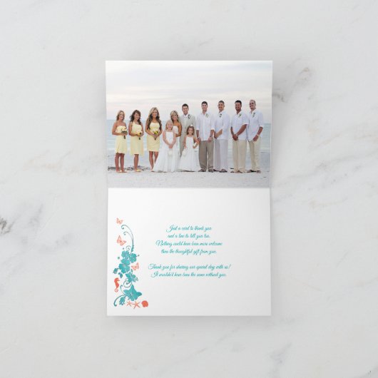 Koraal, Blauwgroen, Witte Bestemmingsbruiloft Bedankkaart (Binnen)
