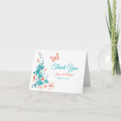 Koraal, Blauwgroen, Witte Bestemmingsbruiloft Bedankkaart (Voorkant)