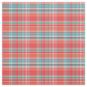 Koraal, Blauwgroen, Witte Preppy Madras Stijl Plai Stof