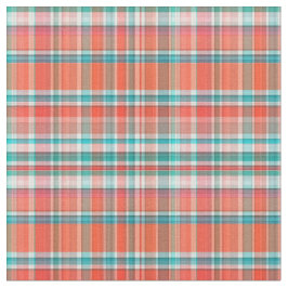 Koraal, Blauwgroen, Witte Preppy Madras Stijl Plai Stof
