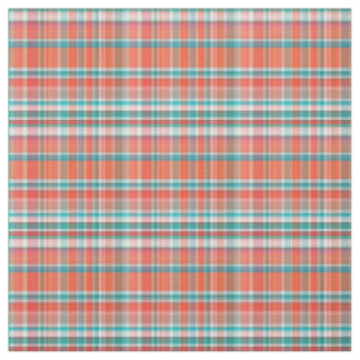 Koraal, Blauwgroen, Witte Preppy Madras Stijl Plai Stof
