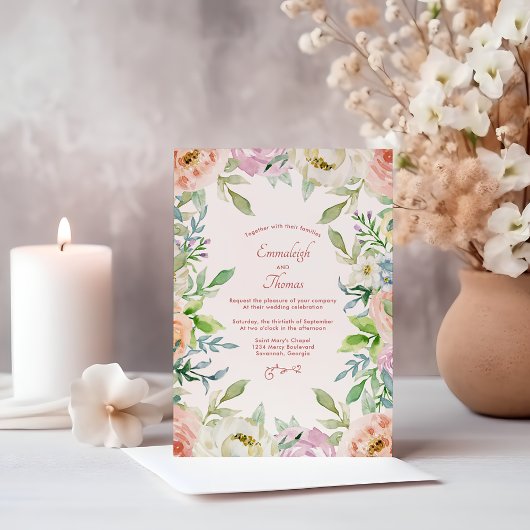 Koraal Bloem Boho Chic Trouwfeest Magnetische Uitnodiging