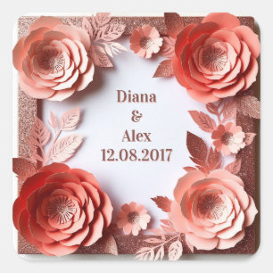 💍 Koraal bloem bruiloft met gouden glinsteraccent Vierkante Sticker