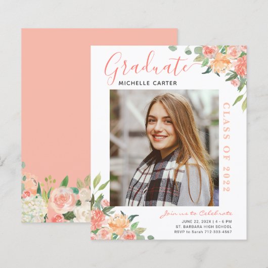 Koraal Bloem Foto Afstudeeraankondiging (Voorkant / Achterkant)