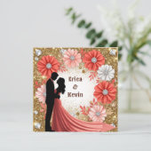 💍 Koraal Bloem Goud Trouw Koppel 💍 Kaart (Staand voorkant)