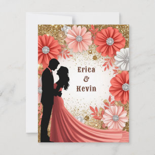 💍 Koraal Bloem Goud Trouw Koppel 💍 RSVP Kaartje