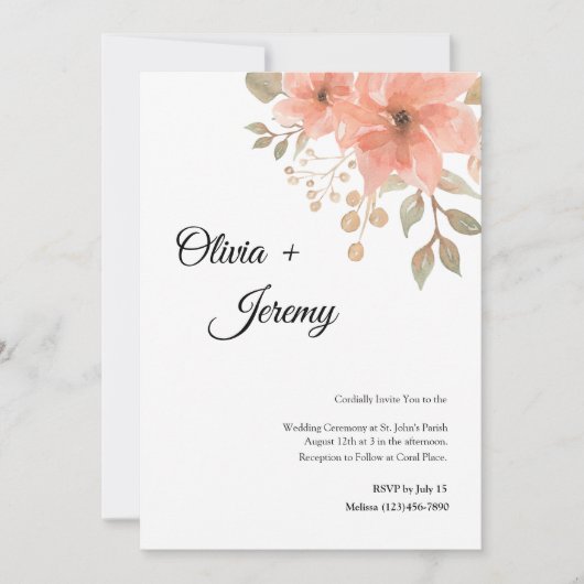 Koraal Bloemachtige Trouw Uitnodiging (Voorkant)