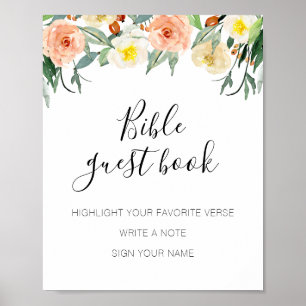 Koraal Bloemen Bijbel Gastboek Huwelijksbord Poster
