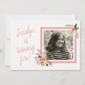 Koraal Bloemen Foto Verjaardag Uitnodiging - Tweez (Voorkant)