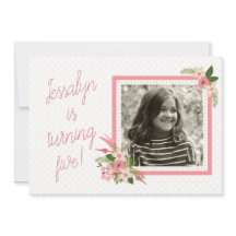 Koraal Bloemen Foto Verjaardag Uitnodiging - Tweez