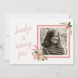 Koraal Bloemen Foto Verjaardag Uitnodiging - Tweez