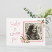 Koraal Bloemen Foto Verjaardag Uitnodiging - Tweez (Staand voorkant)