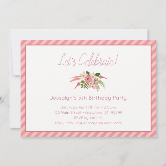 Koraal Bloemen Foto Verjaardag Uitnodiging - Tweez (Achterkant)