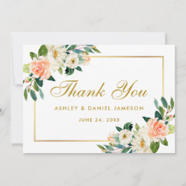 Koraal Bloemen Goud Bruiloft Dank u Bedankkaart