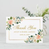 Koraal Bloemen Goud Bruiloft Dank u Bedankkaart (Staand voorkant)