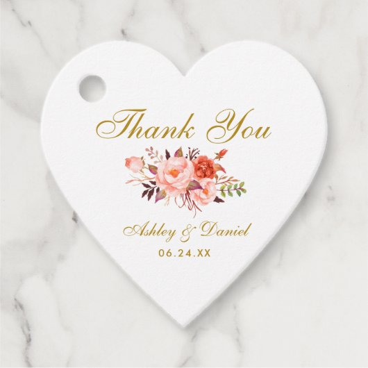 Koraal Bloemen Goud Bruiloft Hartelijk dank Bedankjes Labels (Voorkant)