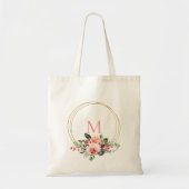 Koraal Bloemen Gouden Hoops Monogram Tote Bag (Voorkant)