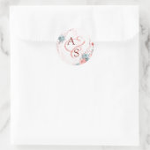 Koraal Bloemen Marmer Monogram Bruiloft Seal Ronde Sticker (Tas)