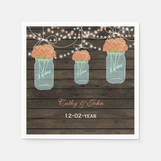 Koraal Bloemen Mason Jar Gepersonaliseerde bruilof Servetten (Voorkant)
