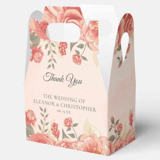 Koraal Bloemen Romantische Tuin Huwelijk Custom Bedankdoosjes (Geopend)