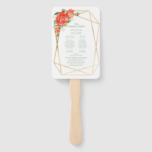 Koraal Bloemen Rozen Bruiloft Hand Fan Programma Handwaaier (Achterkant)