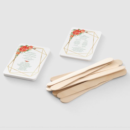 Koraal Bloemen Rozen Bruiloft Hand Fan Programma Handwaaier (Niet-gemonteerd)