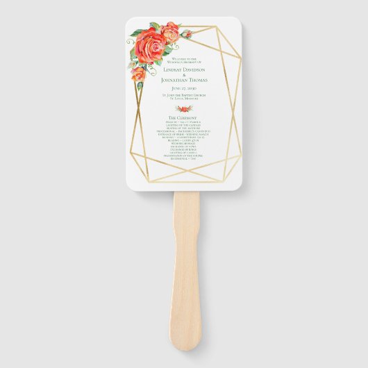 Koraal Bloemen Rozen Bruiloft Hand Fan Programma Handwaaier (Voorkant)