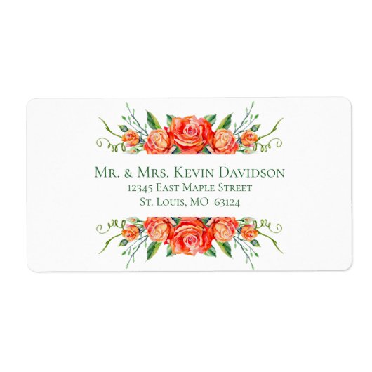 Koraal Bloemen Rozen Bruiloft Retouradres Labels (Voorkant)