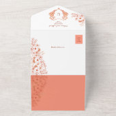 Koraal Bloemen Rustiek Chic Wedding All In One Uitnodiging (Buitenkant)