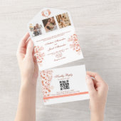 Koraal Bloemen Rustiek Chic Wedding All In One Uitnodiging (Afscheurbaar)