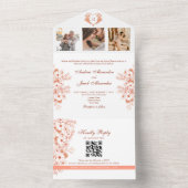 Koraal Bloemen Rustiek Chic Wedding All In One Uitnodiging (Binnen)