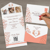 Koraal Bloemen Rustiek Chic Wedding All In One Uitnodiging
