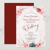 Koraal Bloemen Succulent Marmer Bruiloft Kaart (Voorkant / Achterkant)