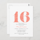 Koraal Bloemen Sweet 16 Verjaardag Uitnodiging (Voorkant / Achterkant)