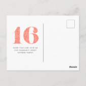 Koraal Bloemen Sweet 16 Verjaardag Uitnodiging (Achterkant)