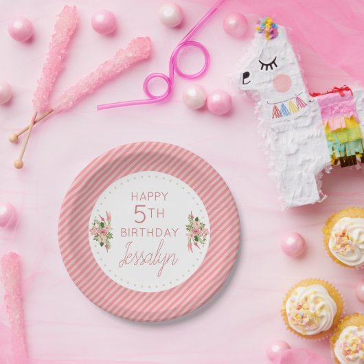 Koraal Bloemen Verjaardag gepersonaliseerd Papieren Bordje (Feest)