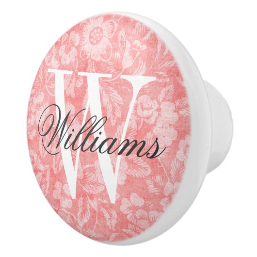 Koraal bloemenprint Monogram Keramische Knop (Rechts)