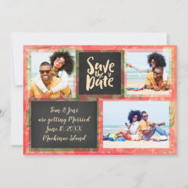 Koraal Bloemig Foto Bruiloft Bewaar de Datum Save The Date