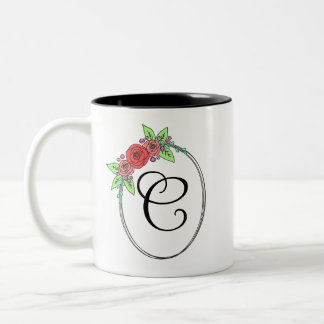 Koraal Bloemige Monogrammok Tweekleurige Koffiemok