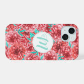 Koraal Bloemmotief & Monogram iPhone 15 Case (Achterkant horizontaal)