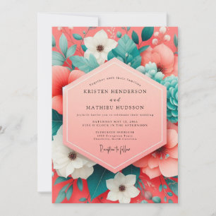Koraal Bloemrijke Weelderige Bruiloft Kaart