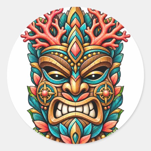 Koraal Bloesem Tiki Sticker (Voorkant)