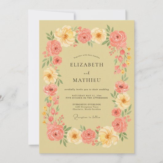 Koraal Blush Bloemstuk Bruiloft Kaart (Voorkant)