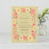 Koraal Blush Bloemstuk Bruiloft Kaart (Staand voorkant)