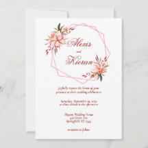 Koraal & Blush Geometrische Hoepel Trouwuitnodigin