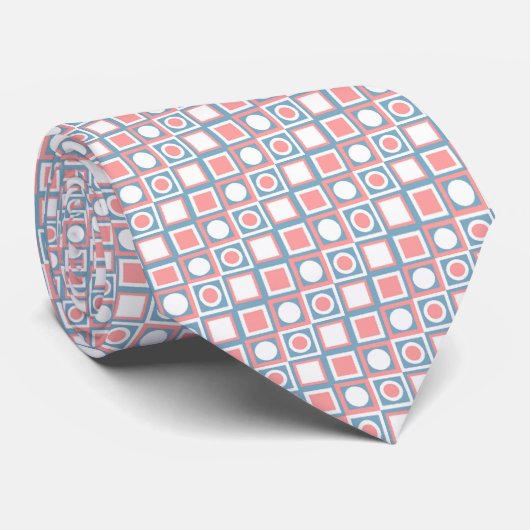 Koraal Blush Perzik Roze Blauw Wit Kunstpatroon Stropdas (Opgerold)