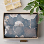 Koraal Blush Roze Bloemen Patroon Blauw Tissuepapier (Geschenk)