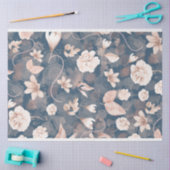 Koraal Blush Roze Bloemen Patroon Blauw Tissuepapier (Craft)